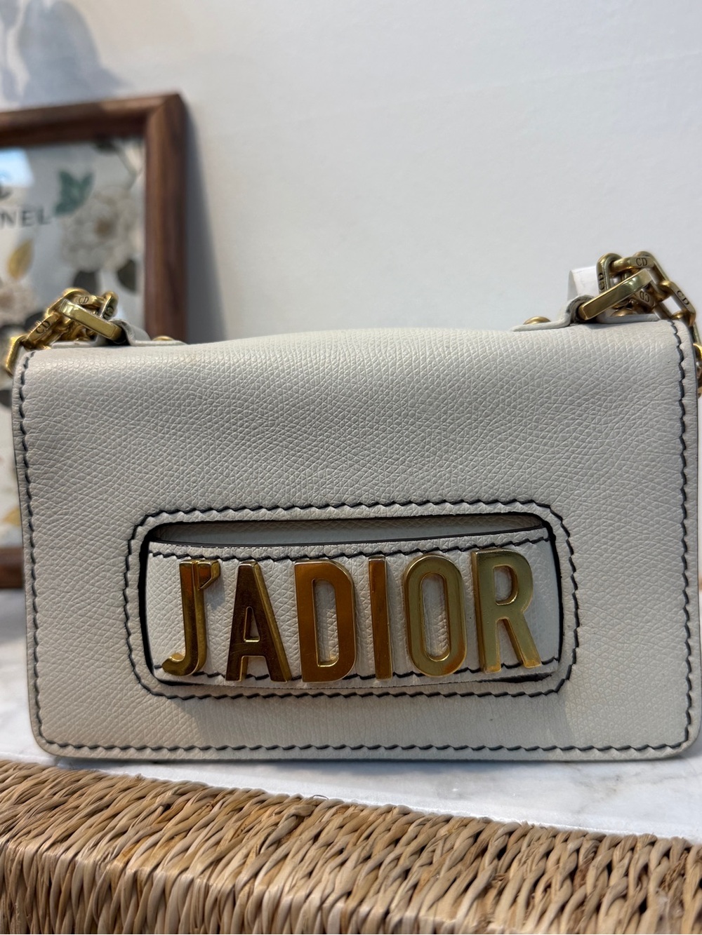 Dior White Leather Mini Shoulder Bag with Gold JADIOR Hardware